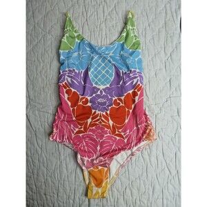 Farm Rio One Piece Cheeky Bathing Suit, Rainbow Ombre Tropical, Size S, New